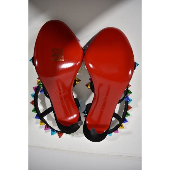 Christian Louboutin Spikita Strap 100 Black Suede Strappy Sandal Heel Pump 37.5 - Picture 10 of 10
